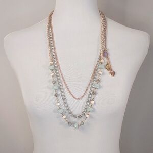 Juicy Couture Long Multi-Strand Beaded Heart Crown Charm Bohemian Necklace